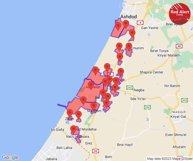 sentdefender's tweet photo. Large Rocket Attack ongoing against the Cities of Ashkelon and Ashdod to the North of the Gaza Strip. https://t.co/1v32d4FncZ