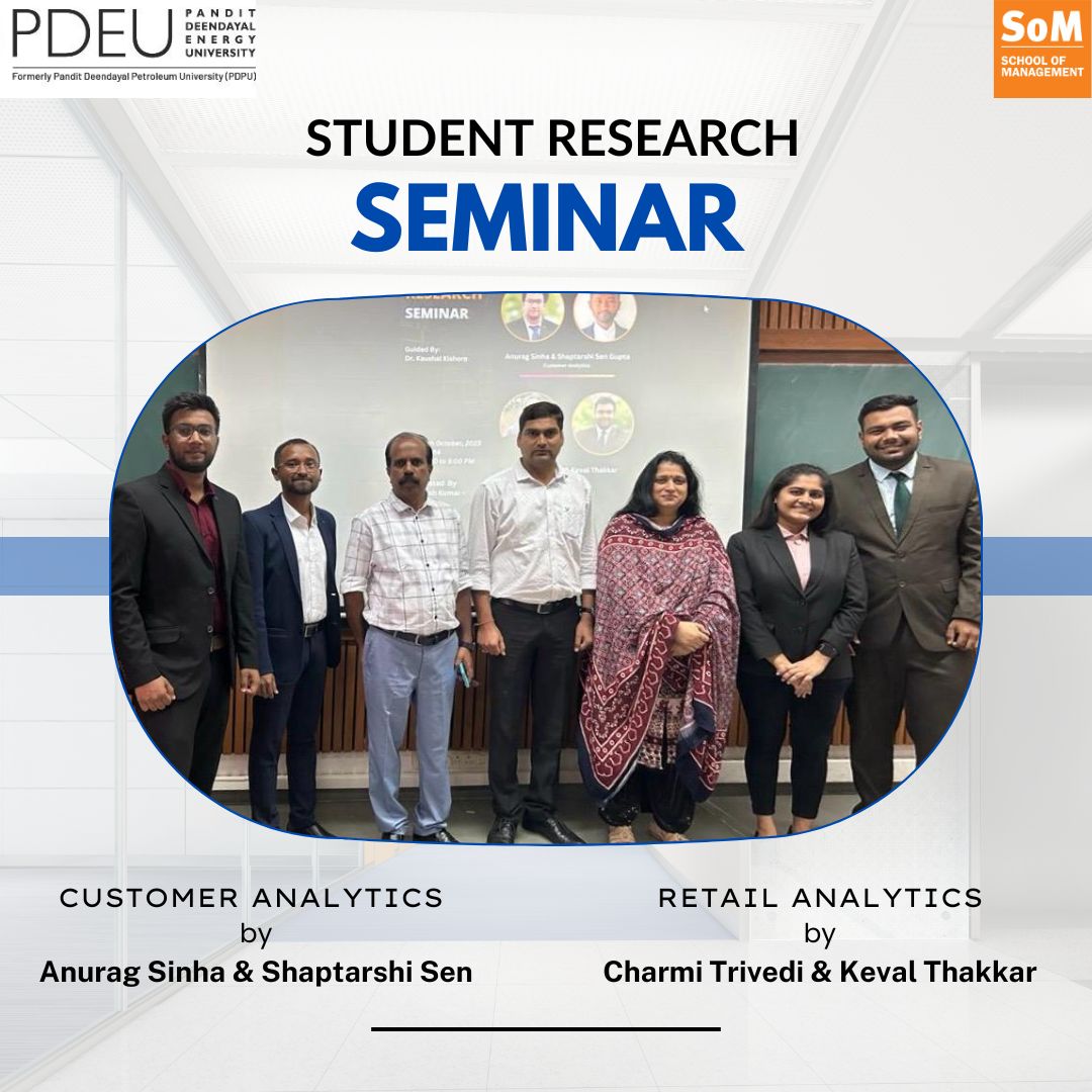 spmpdeu's tweet photo. In an enriching session that was a part of the Student Research Seminar (SRS), two groups of the MBA 2023-25 batch of SoM-PDEU put up a detailed presentation emphasizing retail as well as customer analytics. 

#som #pdeu #studentresearch #mba #retailanalytics #presentation https://t.co/j7Cs6mx6tI