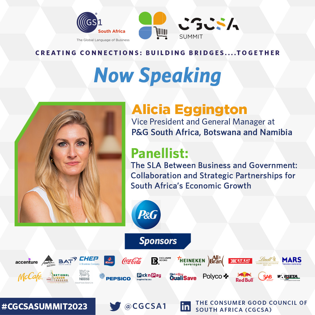 CGCSA1's tweet photo. Alicia Eggington, VP and GM for @ProcterGamble SA, is a panellist discussing #CreatingConnections #BuildingBridges #Together for SA’s Economic Growth with Dylan Piatti and @knmathe at #CGCSASUMMIT2023

Join the conversation! https://t.co/VHMKos2WnC