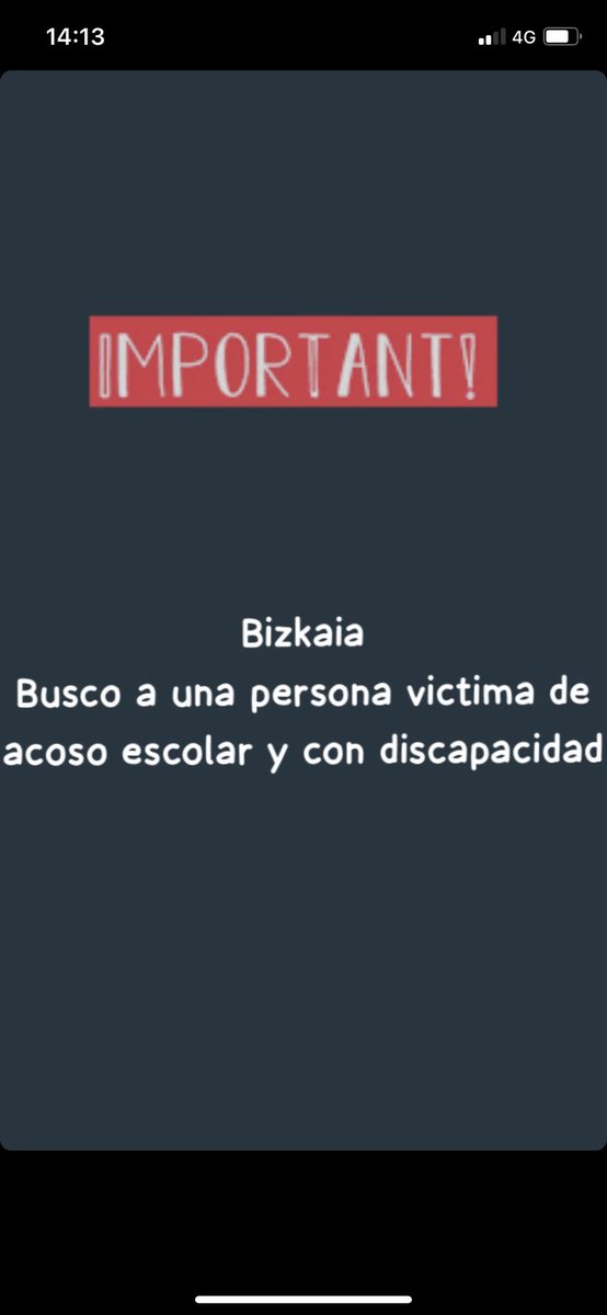Busco a una persona con #discapacidad que haya sufrido #acosoescolar 

Si un 80 % de las personas con discapacidad han sufrido acoso escolar, no puede ser que me sean tan difícil contactar con una