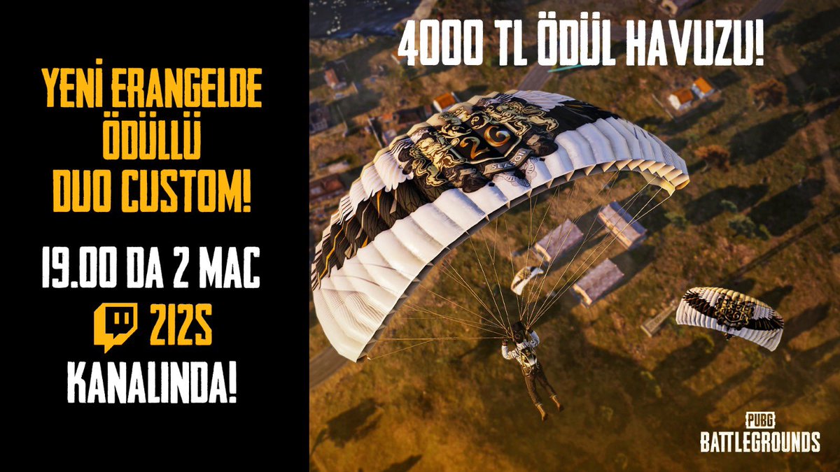 ESKİYE DÖNÜŞ BAŞLASIN MI? 🤩
🏆YENİ ERANGEL'DE ÖDÜLLÜ DUO CUSTOM!🏆
👉 4.000 TL Ödül Havuzu
👉 2 Maç, Duo
👉 19.00'da twitch.tv/212s Kanalında!
Duo'nu kap gel ödülü kaçırma!