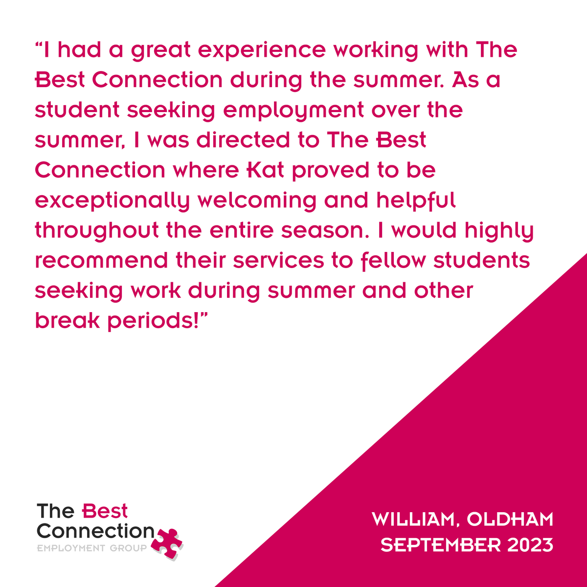 best_connection's tweet photo. Students! 📢

Explore opportunities with The Best Connection! 

✔️Flexible 
✔️ Valuable experience 
✔️ Excellent pay 
✔️ Weekly pay

Join us, just like William from TBC Oldham recommends! 😊

Find your perfect role here👇

 https://t.co/E1nRHABdMv

#thebestconnection #studentjob https://t.co/jzqifCxSfF