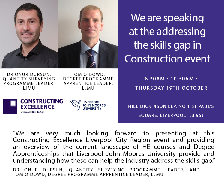 Liverpool Constructing Excellence (@liverpoolce) on Twitter photo We have two more great speakers from <a href="/LJMU/">Liverpool John Moores University</a> Dr Onur Dursun, Quantity Surveying Programme Leader & Tom O'Dowd, Degree Programme Apprentice Leader are joining us on 19th October for our next event addressing the skills gap in construction - tickets via link
eventbrite.co.uk/e/addressing-t… We have two more great speakers from <a href="/LJMU/">Liverpool John Moores University</a> Dr Onur Dursun, Quantity Surveying Programme Leader & Tom O'Dowd, Degree Programme Apprentice Leader are joining us on 19th October for our next event addressing the skills gap in construction - tickets via link
eventbrite.co.uk/e/addressing-t…