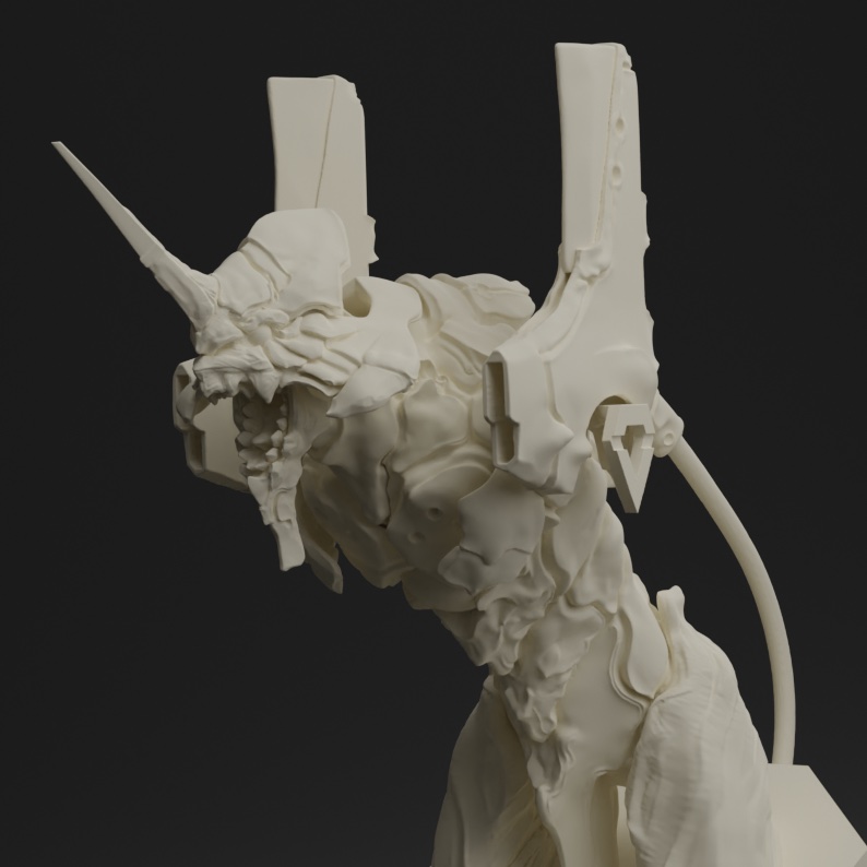 3Dbenkyou's tweet photo. 初号機　暴走verのフィギュア

装甲の硬さと生物感のバランスいい感じにできたきがする
#エヴァンゲリオン 
#evangelion
 #Zbrush  #blender https://t.co/oX0gazSYYC