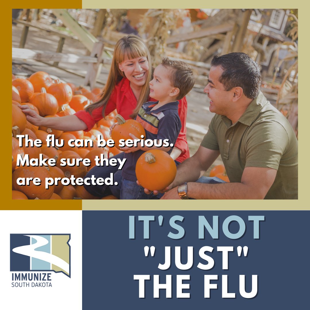 ImmunizeSD's tweet image. While savoring the cool air, participating in fall festivals, and choosing your perfect pumpkin, don't forget to schedule your annual flu shot! And make sure to ask about any other vaccinations to keep your family safe. 
#NotJustTheFlu  #VaccinesSaveLives