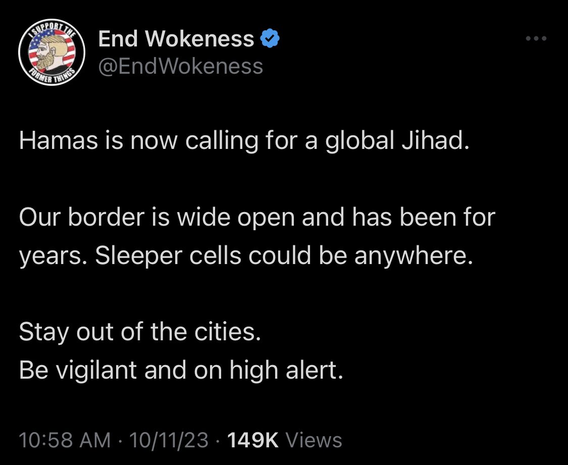 Fascists want you afraid. They want you filled with hate and ready to fight scapegoats. There is not and has never been any evidence of these made-up sleeper cells. Nor any history of Hamas targeting the U.S.