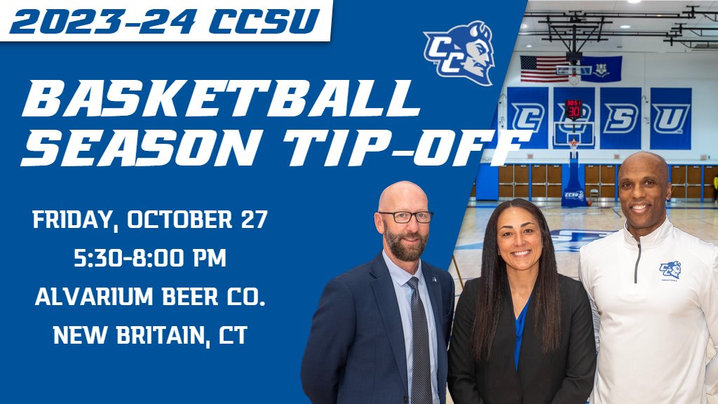 CCSUBlueDevils's tweet photo. 🏀Season Tip-Off, Oct. 27

Join @CCSU_WBB @wayveney &amp; @CCSU_MBB @SellersanlyzNBA for an evening of Blue Devils Hoops @ Alverium Beer Co in New Britain.

🏀$25/person
🏀2 drinks &amp; food included

Read more: https://t.co/erTMPwesmm
Register: https://t.co/tlHHQGL0Ee

#GoBlueDevils https://t.co/6iRHsdtG3U