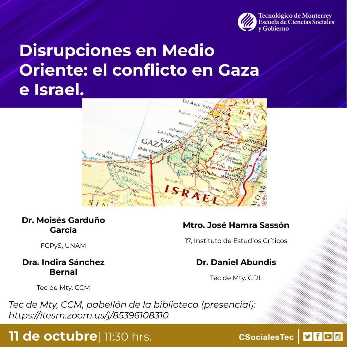 EdnaJaime's tweet photo. En punto de las 11:30 AM la Escuela de Ciencias Sociales y Gobierno del Tecnológico de Monterrey (@CSocialesTec) tendrá un panel de primer nivel para entender el conflicto en Gaza e Israel. 

Aquí el link para unirse ➡️ https://t.co/8oW8O3ycYs https://t.co/t13God63EU