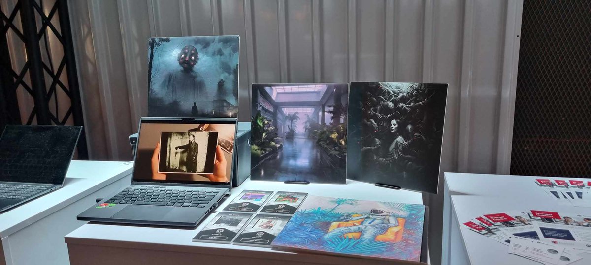 artlinkAR's tweet photo. We're really glad to have had such a creative booth at #HowToWeb2023 . Thanks to @wilfredlee @DarianaAndrei @TimSimpson @minimal_macbeth and @nicecyborg  for sharing their #AI #Artwork as part of "Consumed". Thank you all for being so eager to share your work. 👻 https://t.co/gqYhalth9z