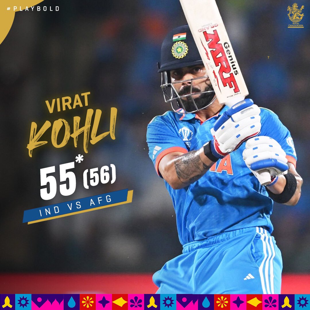 RCBTweets's tweet photo. Finished it off in style 💥

Back-to-back fifties to kick off the #CWC23 campaign for King Kohli 👑

#PlayBold #INDvAFG #TeamIndia https://t.co/OaLt4zDILU