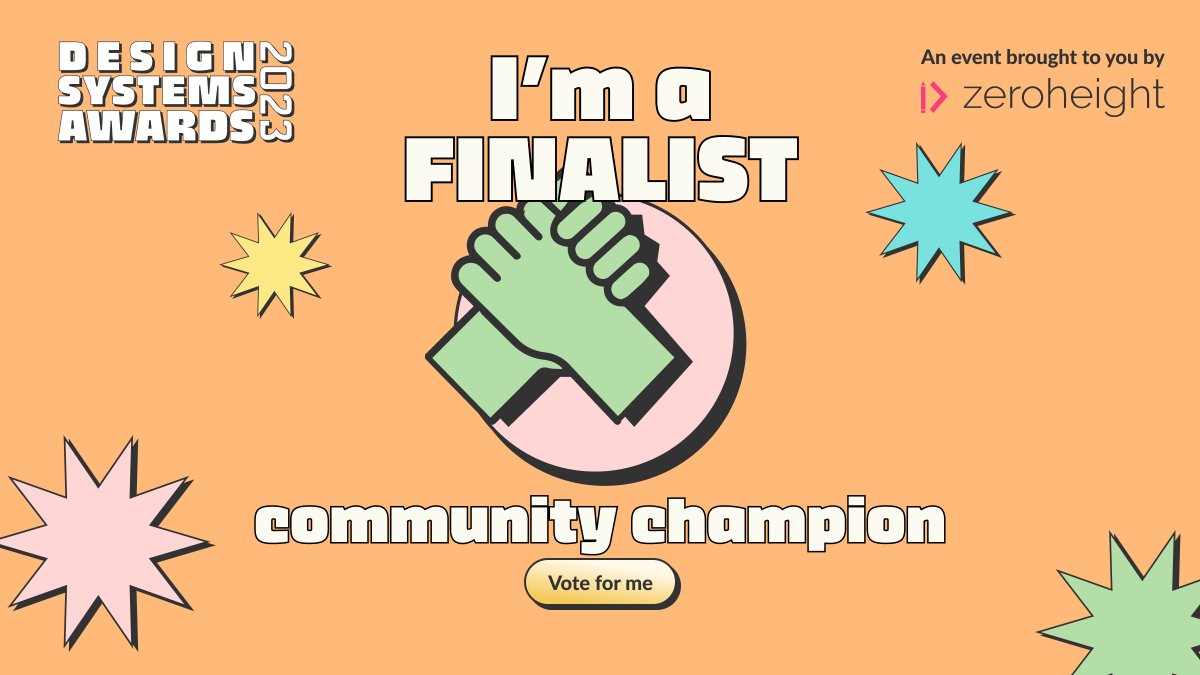 I'm a finalist for @zeroheight's #DesignSystemsAwards for community champion 🤯🤩

Voting is open, and I'm happy to accept anyone's votes! 😇 → zeroheight.com/events/design-…

#designsystems