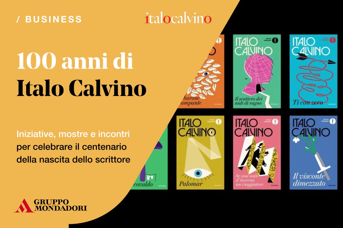 gruppomondadori's tweet photo. Domenica 15 ottobre è il #CalvinoDay, il centenario della nascita di Italo Calvino. Per l'occasione @Mondadori organizza nelle librerie di tutta Italia numerosi eventi tra letture ad alta voce, convegni e incontri con autori.
Scopri tutte le iniziative: https://t.co/AG04cSoJsZ https://t.co/5ffB1phDka