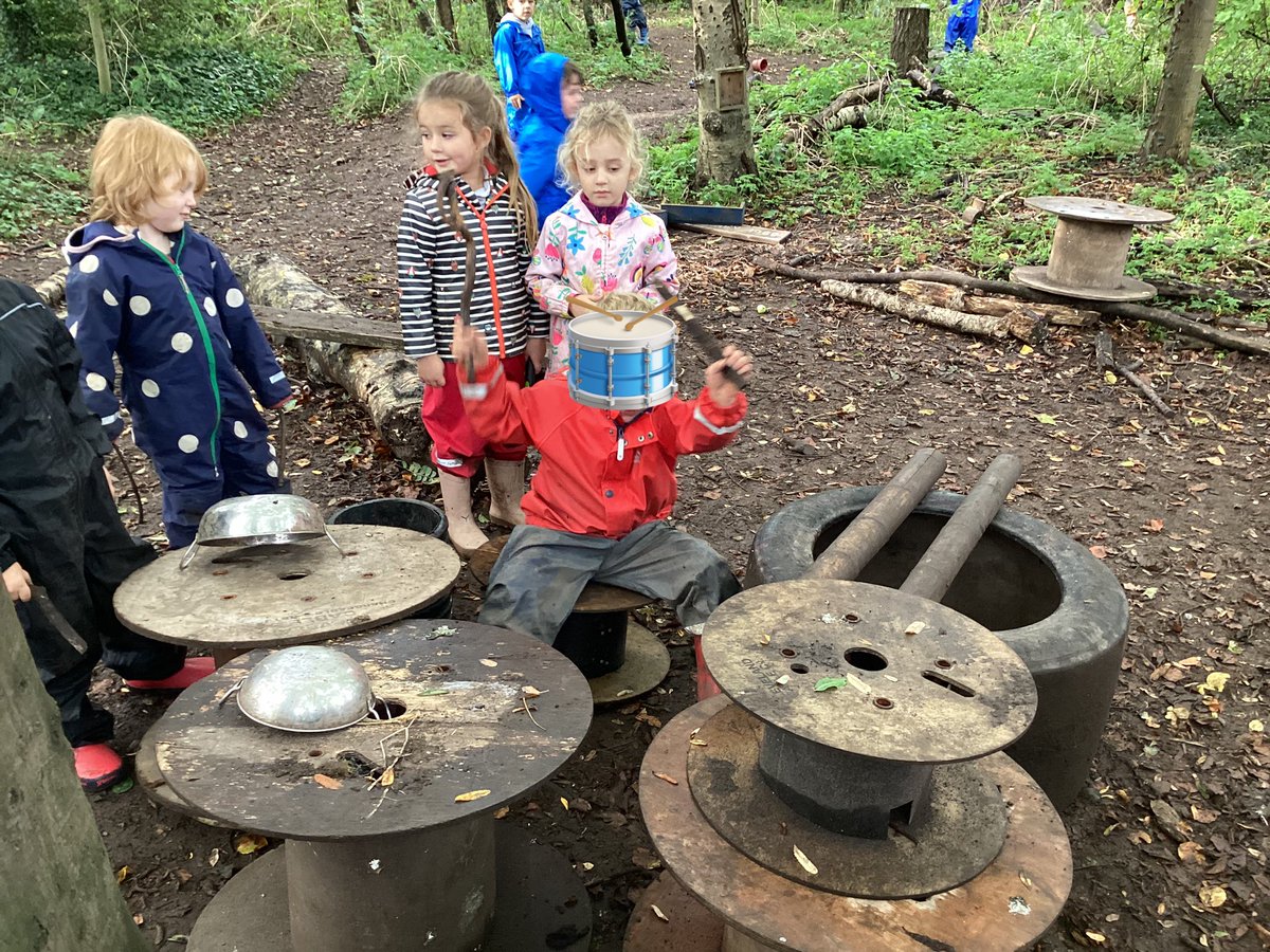 What another wonderful morning at Forest School! We have created our very own #JOREYFS woodland band and hammered twigs into pumpkins to create hedgehogs.#outdoorlearning #ForestSchoolFun
