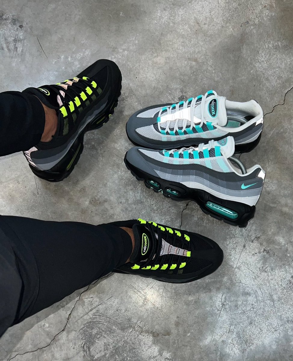 neon air max 95 on feet