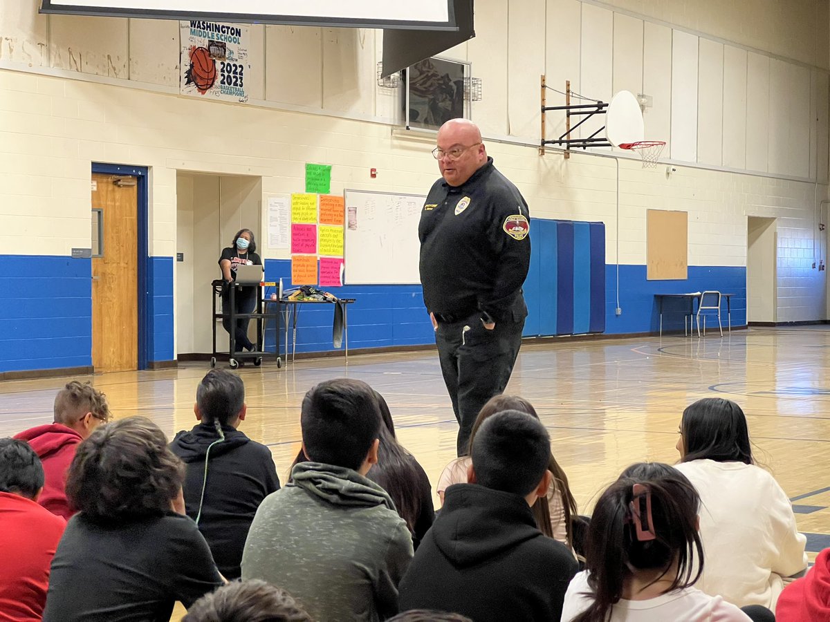 Our Deputy Chief working with middle school students on making good choices as part of our Gun Violence Prevention Kickoff! #keepkidssafe #apsproud