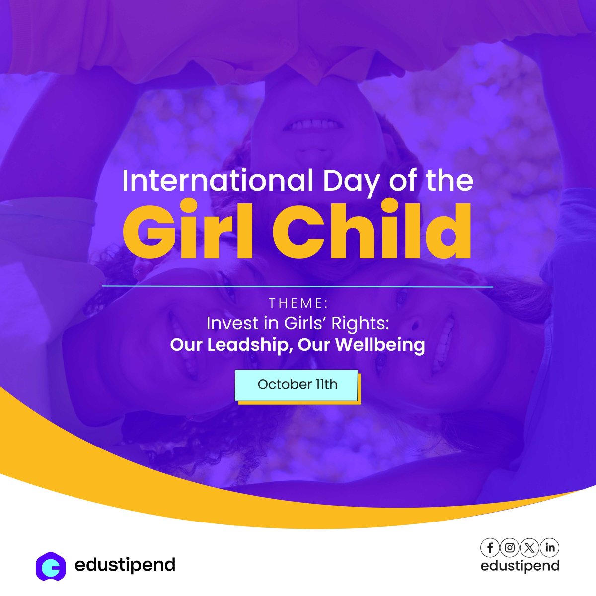 edustipend's tweet image. Today is International Day of the Girl Child! 🌸💃🏽 We, at @Edustipend, recognize the significance of female empowerment and celebrate every girl child across diverse sectors

Your pursuit of dreams is an inspiration, and we&apos;re here to cheer you on

Celebrate a girl child today 🎉