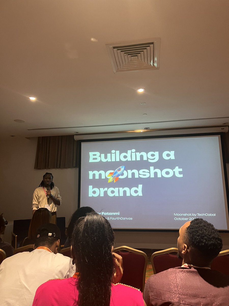 Day 1 at #MoonshotbyTechCabal Shout out to @victorfatanmi for sharing practical tips for building a moonshot brand with storytelling.