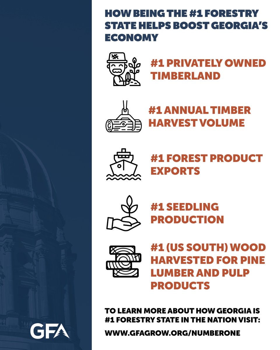Georgia has been ranked as the No. 1 State for Business for the 10th consecutive year! Georgia's leadership in creating a strong business environment has supported our state's $41.3 billion forestry sector, making Georgia the No. 1 Forestry State: bit.ly/48QX54g #gapol