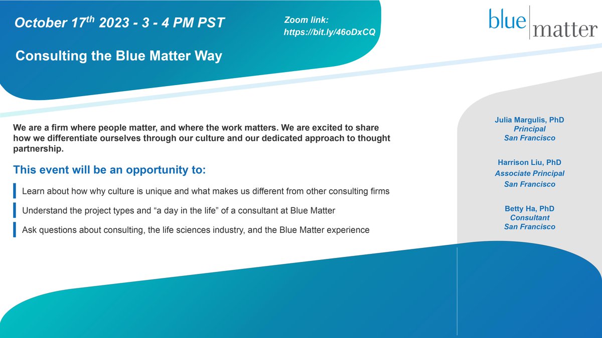 BCBAgo's tweet image. Blue Matter is a consulting firm serving the life sciences industry. They strive to bring a new approach to consulting with original ideas that deliver a meaningful impact.