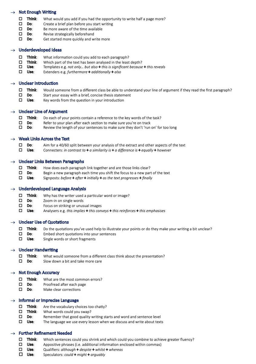 A one-page target sheet to help students improve the quality of their analytical writing based around a Think, Do, Use model >> douglaswise.co.uk/target-tick-sh…