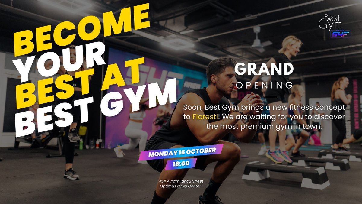 🎉 Exciting News! 🏋️‍♀️

Join us for the Grand Opening of BestGym Society Floresti powered by Sense4FIT on October 16th at 18:00 Romanian time (15:00 UTC).

🏃‍♀️ Discover our state-of-the-art Sense4FIT area at the second floor of the gym, an ideal space for circuits and cardio.

💪