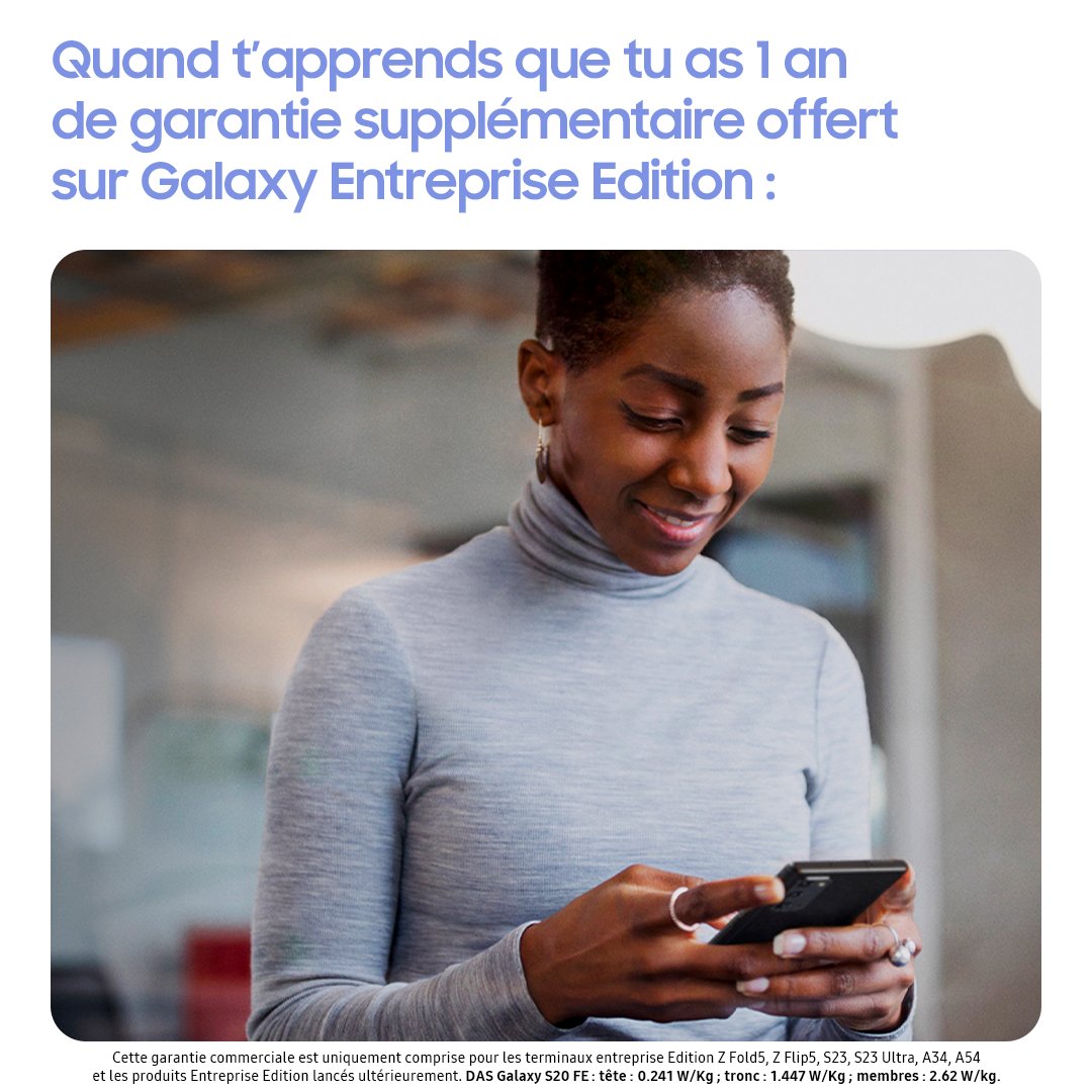 Et +1 an de tranquillité 😇 Avec Galaxy Entreprise Edition, bénéficiez désormais de 3 ans de garantie commerciale. spr.ly/6014urLfG