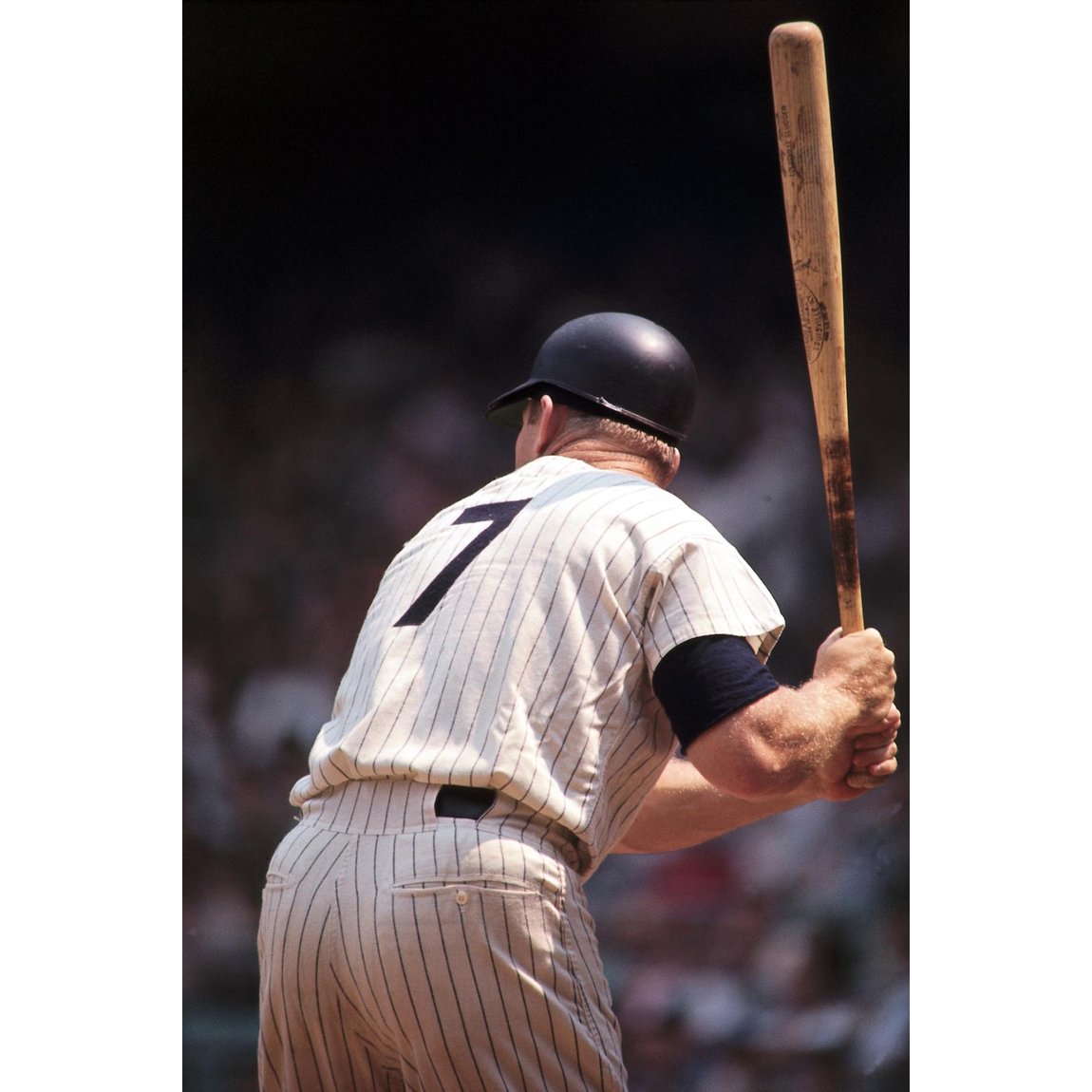 New York Yankees switch-hitter Mickey Mantle bats from both sides of the plate during a game against the Kansas City Athletics at Yankee Stadium. July 1, 1964. #NeilLeifer #Photography #Baseball #AtBat #MickeyMantle #Yankees #NewYork