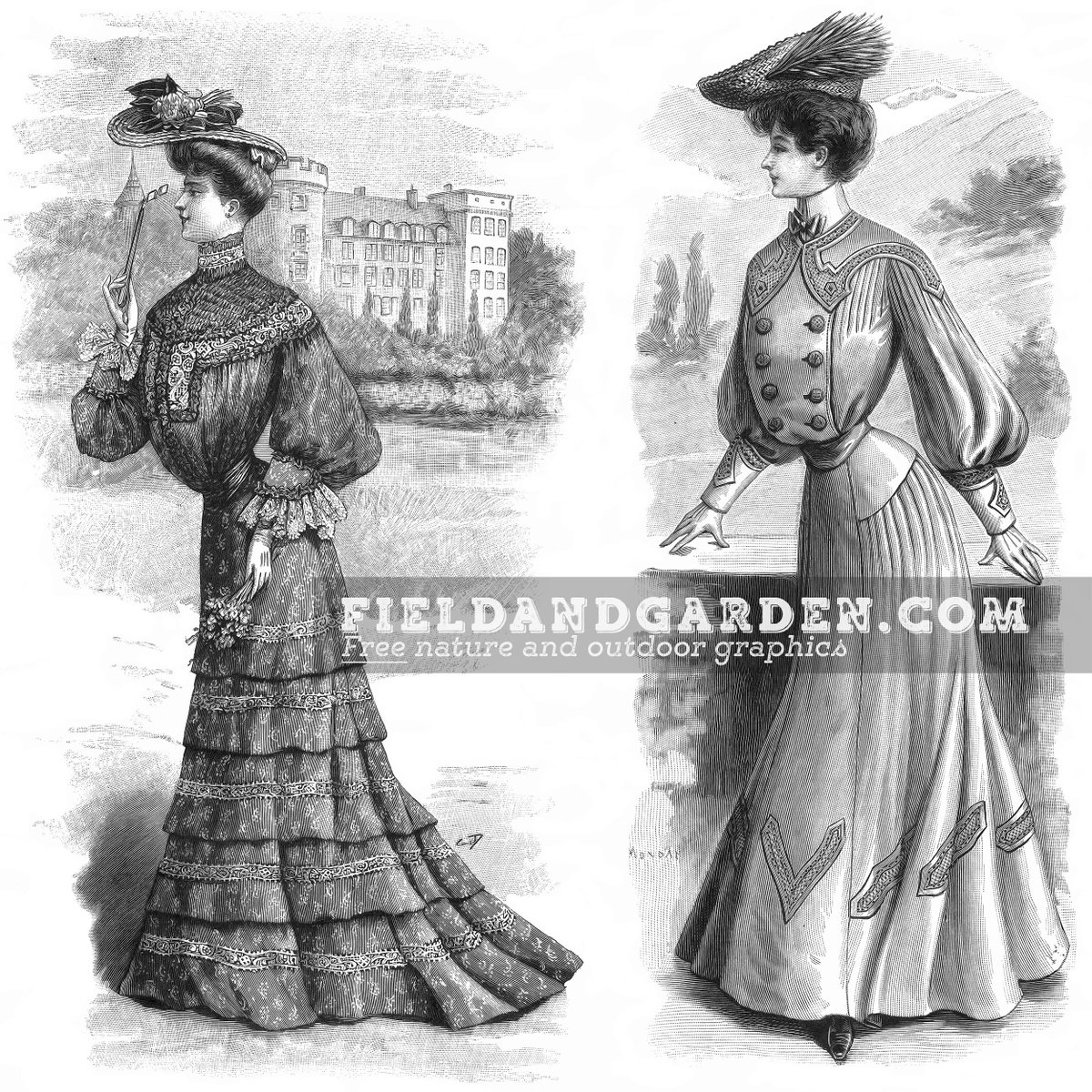 Vintage graphics of two Edwardian ladies in outdoor settings. #Freeclipart for #collageart, #graphicdesign, #papercrafts or #scrapbooking at bit.ly/3LYq4cK.
|| #fieldandgarden #junkjournalclipart #vintageclipart