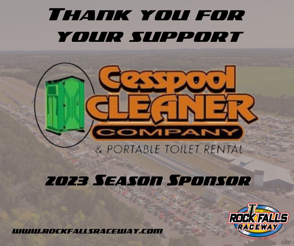 RaceRockFalls's tweet photo. Thank you Cesspool Cleaner Company for supporting racing at The Rock!

Check them out at https://t.co/5A04B7yAdp or call 715-723-3449. https://t.co/QTuzWnJMgZ