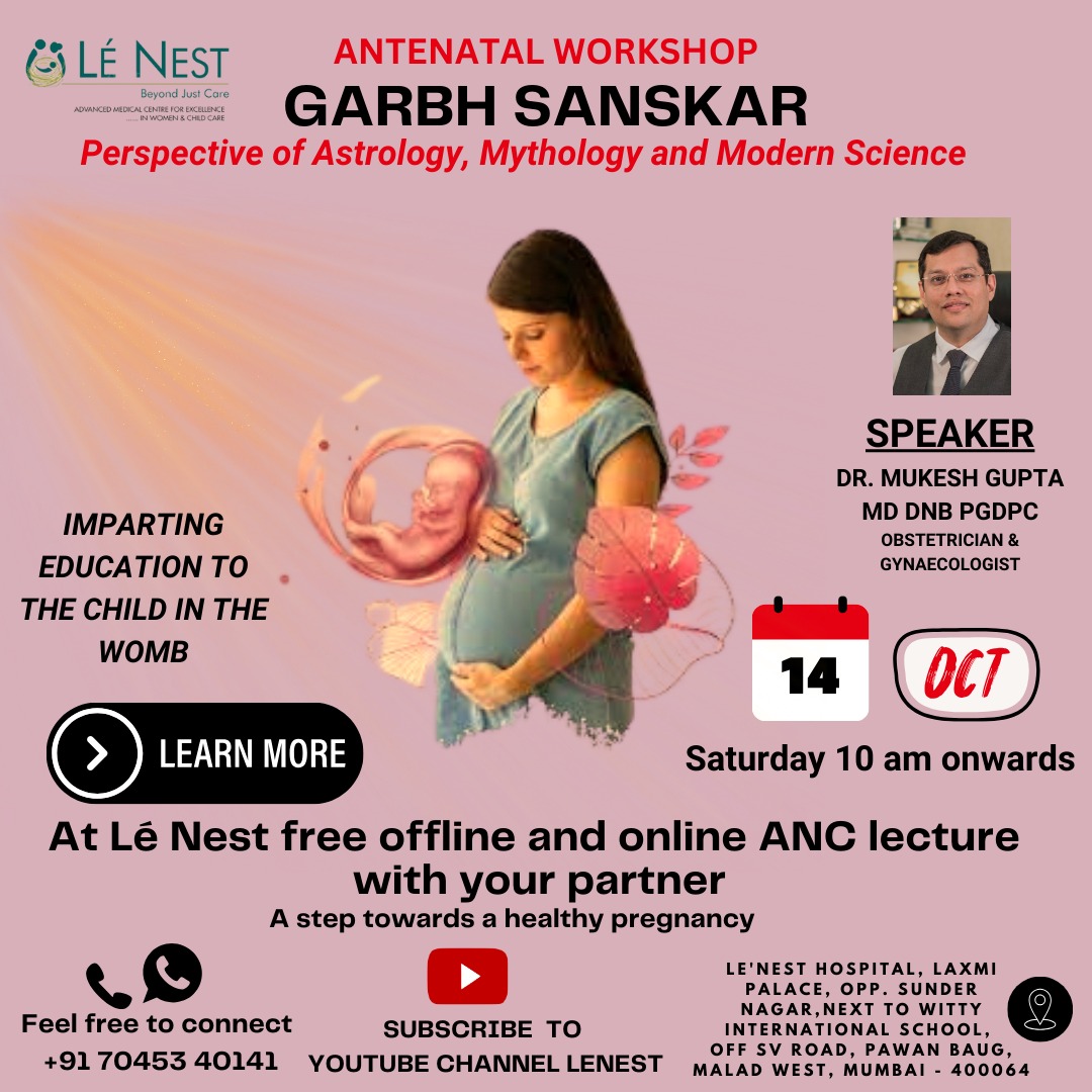lenestindia's tweet photo. FREE ANTENATAL WORKSHOP - GARBH SANSKAR, ideal for pregnant women and their families.

Join us with your partners OFFLINE on 14th October (Saturday), 10 AM at LeNest Hospital &amp; ONLINE on Youtube Channel 'LeNest'

Register- https://t.co/cKJbICR9nI
Details in post. @drmukeshgupta https://t.co/I7oDpxj3Sh