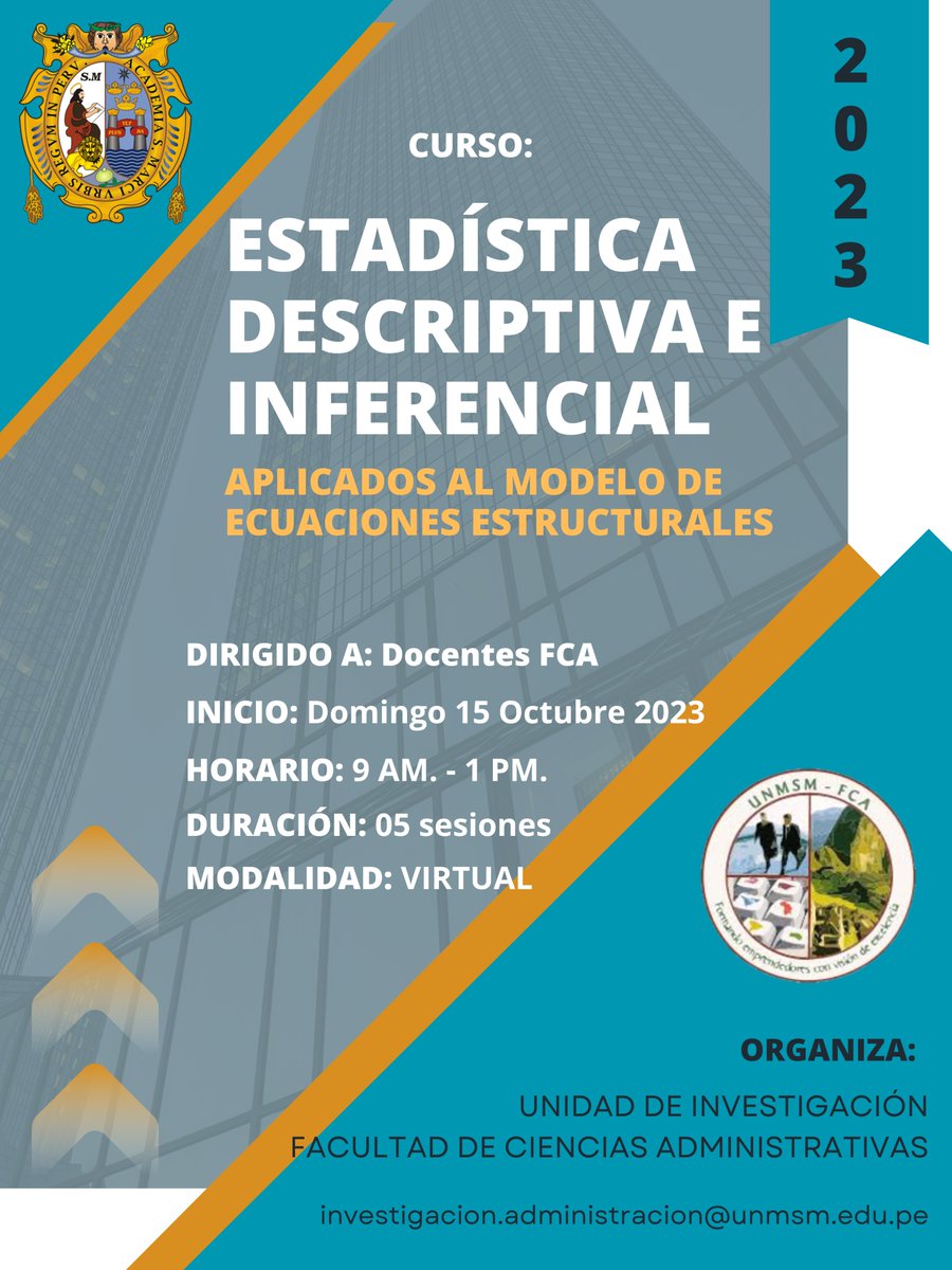 FcaUnmsm's tweet image. #CONVOCATORIA: ¿Docente de la FCA, si te interesa conocer sobre #estadística #aplicada a modelos de ecuaciones estructurales? inscríbete a este curso #GRATUITO🌐💻
✍🏽Inscripciones: acortar.link/6fVZkr
👉🏽Más información: acortar.link/pu7cx1