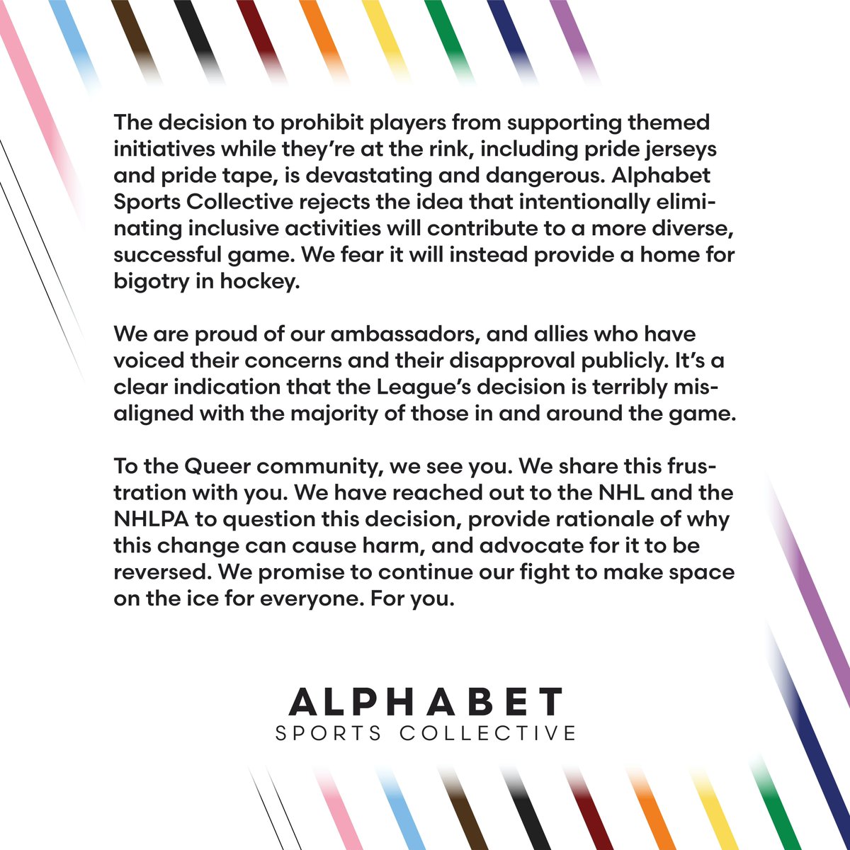 A message from all of us at Alphabet Sports Collective.