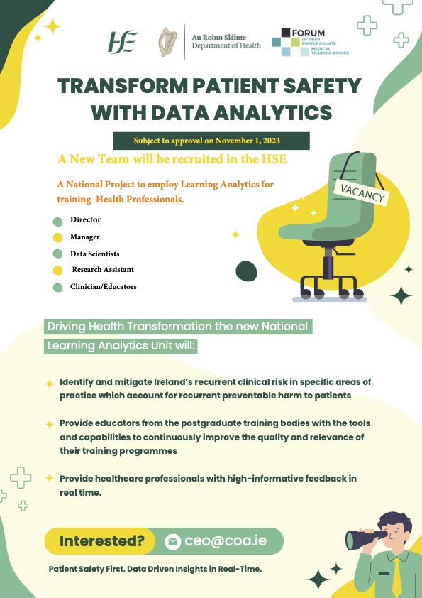 Watch This Space....

Unique opportunity to improve Patient Safety using Learning Analytics to improve how we train Health Professionals.

Including opportunities for Clinician/Educators and Data Scientists.