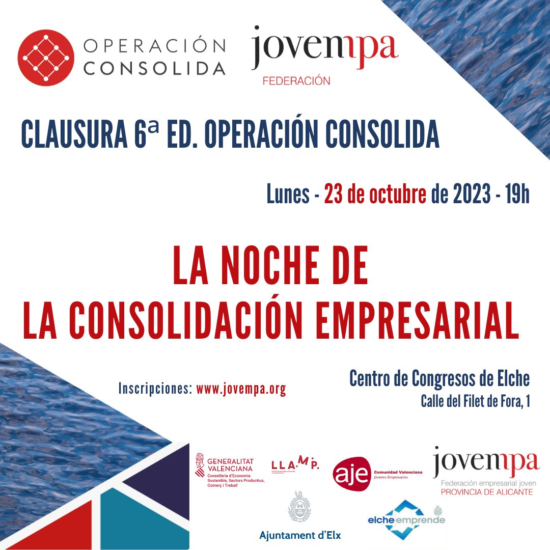 Jovempa's tweet photo. La Noche de la Consolidación Empresarial tendrá lugar el próximo 23 de octubre a las 19h en el Centro de Congresos de Elche. 😄 Encuentra toda la información en: https://t.co/ANnRXPB3FX https://t.co/Re18cXW0gu