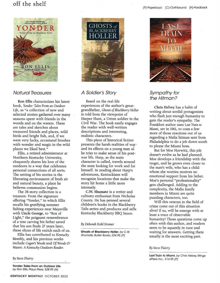 cwshumate's tweet photo. Honored to be featured in the October Kentucky Monthly magazine.  Thank you!
@KentuckyMonthly  #KentuckyMonthly #Kentucky #magazine #novel #historicalfiction #cwshumate #shumate #kentuckyauthor #ghostsofblackberryholler
https://t.co/XJcQVA98kP https://t.co/EabDAaPqQc