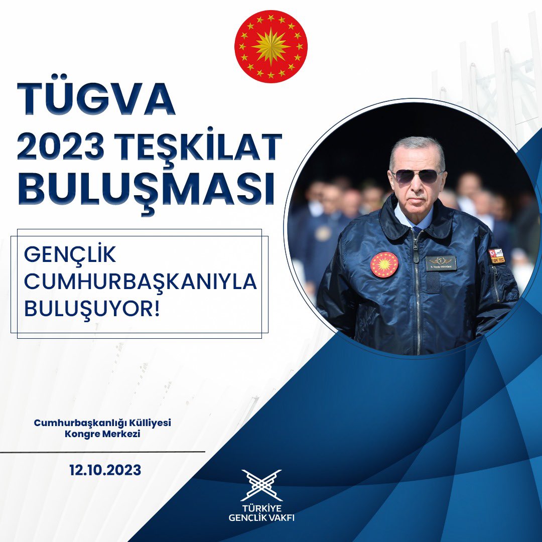 📌Büyük buluşmaya son 1!

Cumhurbaşkanımız Sn. <a href="/RTErdogan/">Recep Tayyip Erdoğan</a>’ın teşrifleriyle gerçekleştireceğimiz #TÜGVA2023TeşkilatBuluşması için Anadolu’nun dört bir yanında tüm benliğiyle gençlik için çalışan kardeşlerimizle bir araya geliyoruz…

📍T.C. Cumhurbaşkanlığı Külliyesi
🗓️12 Ekim