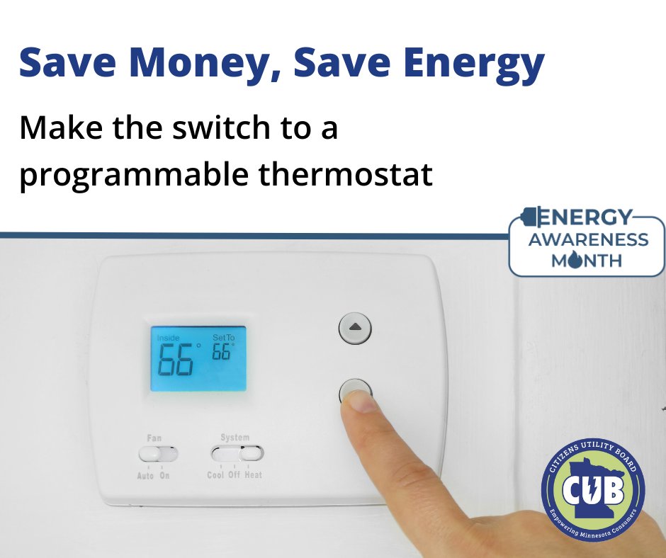 Programmable thermostats allow you to set the temperature of your home in advance to align with your schedule, saving you time, money, and energy. Click here to see if your utility offers rebates on programmable thermostats: cubminnesota.org/consumer-resou…