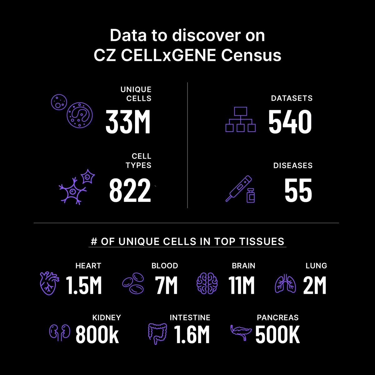 biohub's tweet photo. CZ #CellxGene Census is the largest concatenation of single-cell RNA data. This cuts down single-cell analysis from weeks to minutes to accelerate discovery.

Try it out: https://t.co/L1WU8Z9Git https://t.co/FI07rNsVLf