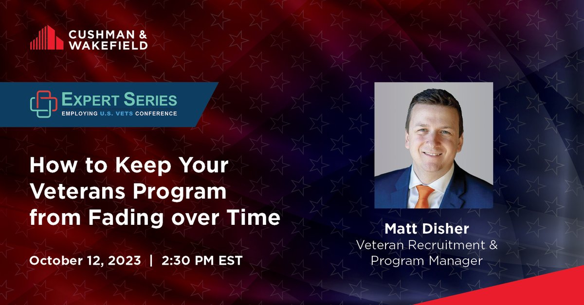 Join Matt Disher tomorrow for a panel discussion around "How to Keep Your Veterans Program from Fading over Time" at the virtual Employing U.S. Vets Conference. Register here for free: cushwk.co/3tsFkrX #WhatWeMakeIt #Veterans