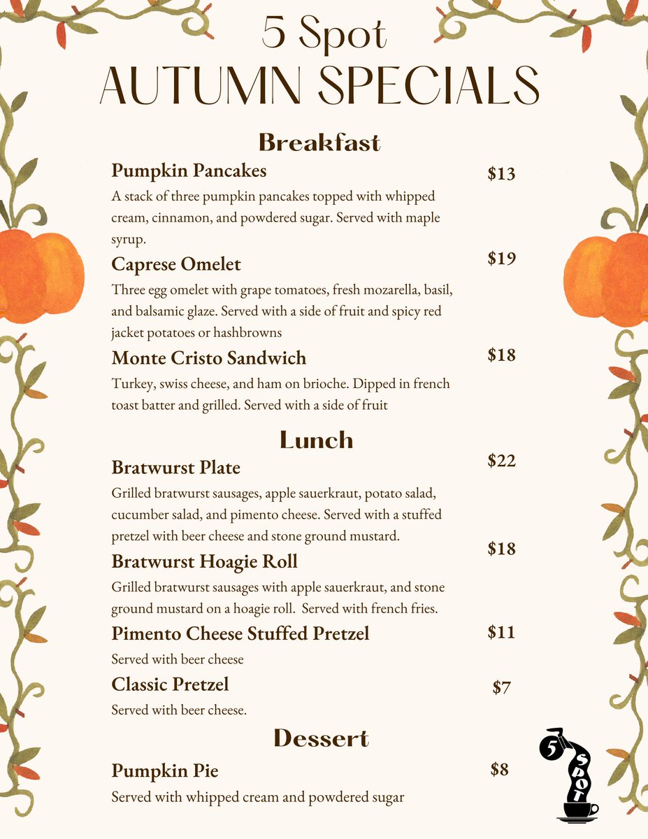 5spotseattle's tweet photo. 🍂 Fall into savings at 5 Spot! Enjoy 10% off orders of $30 or more with code FALLVIBES. Grab a cozy meal and embrace the #fallvibes today! 🍁 https://t.co/PJn6vw2bGM