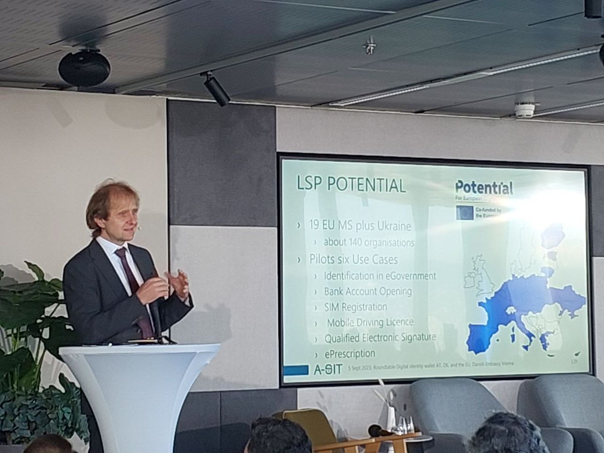 Potential_EU's tweet photo. At the ENISA Trust Services Forum, our expert @hleitold explained how the eIDAS revision leverages eID from a federation of national systems to a EU level more harmonised, interoperable and secure Wallet ecosystem and the importance of the Pilot #POTENTIAL to test these concepts https://t.co/H3LbREYlZJ