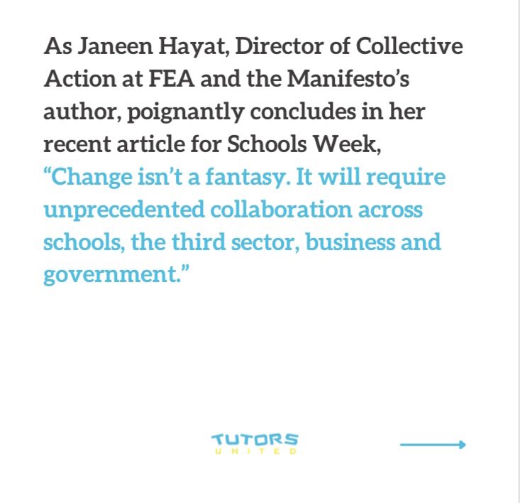 As members of @_TheFEA, we @Tutors_United fully support the #FairEdManifesto. Our community-based tutoring, in partnership with housing associations, squarely fits within their vision of joined up local support for families. Read our take ⬇️