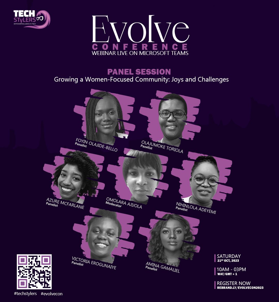 Tech_Stylers's tweet photo. Meet the #EvolveCON2023 panel, @amac_ncheese @Jummie_t @Foyinb, "Growing a Women-Focused Community; Joys and Challenges".
We look forward to you joining us for this inspiring session!
🔗Register for EvolveCON 2023: https://t.co/bz8XOqzB4m
#techstylers #evolvecon #womenintech https://t.co/svYwcbZw1P