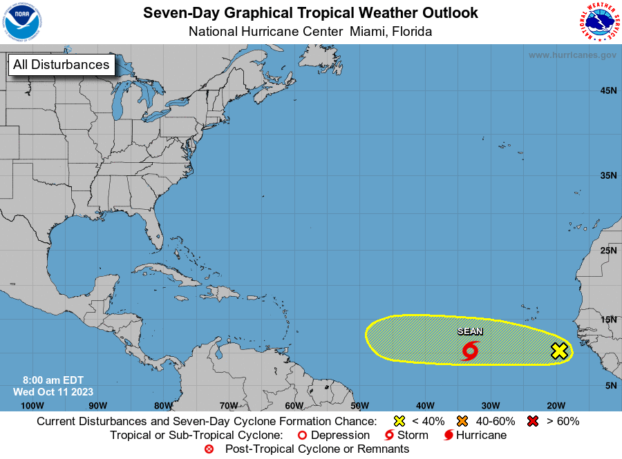ouragans's tweet photo. Le NHC suit l'évolution de la TT #Sean à l'WSW du Cap Vert, et d'une onde tropicale au SSE du Cap Vert https://t.co/HmlcDqnTZF