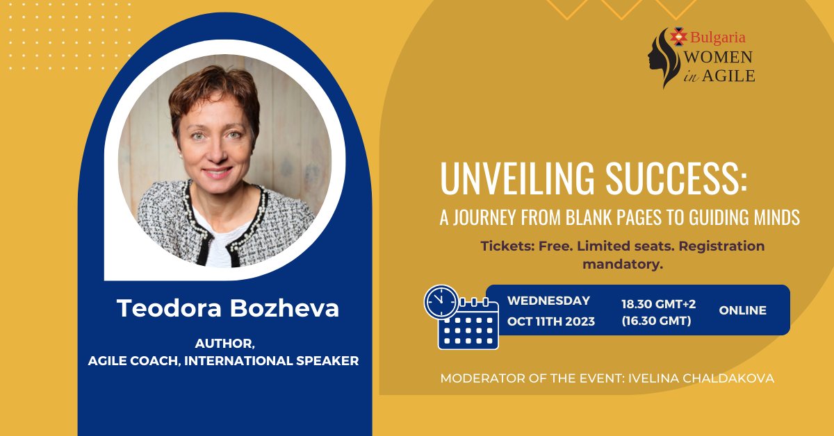 businessmapHQ's tweet photo. Join us for an exciting and informative free webinar hosted by Women in Agile Bulgaria, featuring the inspiring  @tbozheva.

🗓️ Date: Wed, October 11th
🕡 Time: 18:30 (GMT+2)
📍 Location: Online 
🎟️ Admission: It's FREE, but don't forget to register!
https://t.co/e42mF6zYMr https://t.co/EIWaK7dAvJ