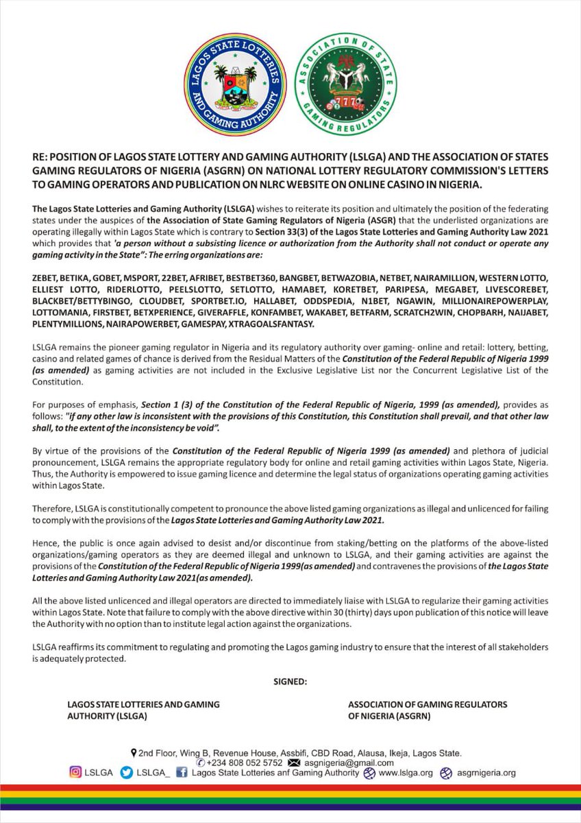 Lagos State Lotteries and Gaming Authority tweet media