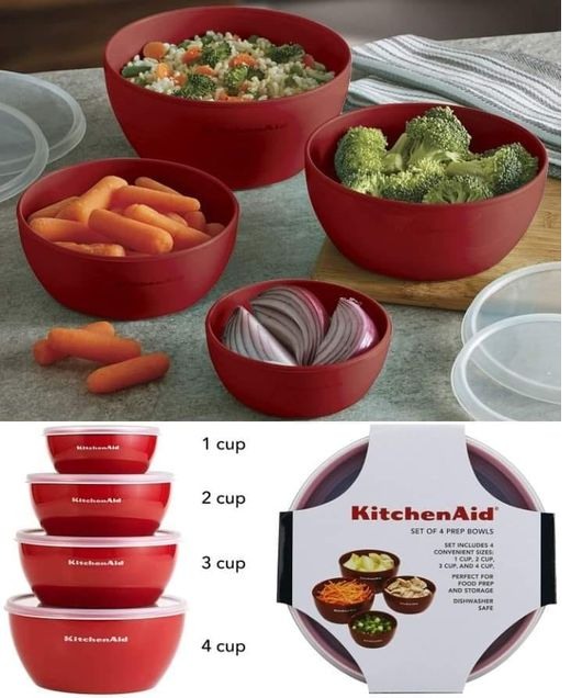 Tigelas de preparação clássicas KitchenAid com tampas, conjunto de 4, Empire Red
