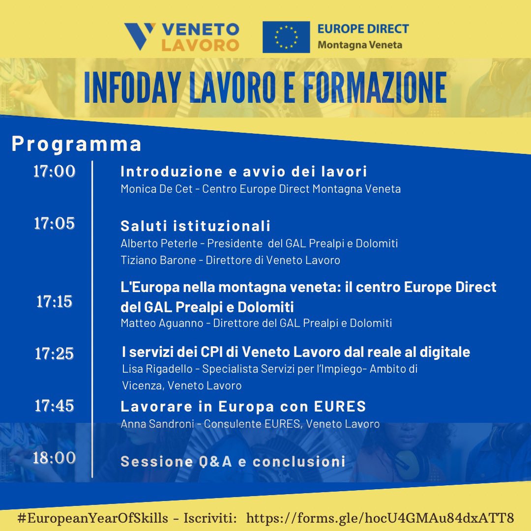 🔵🟠𝐆𝐢𝐨𝐯𝐞𝐝ì 𝟐𝟔 𝐨𝐭𝐭𝐨𝐛𝐫𝐞 alle 𝟏𝟕.𝟎𝟎👉incontro informativo organizzato dal centro Europe Direct del nostro GAL e da Veneto Lavoro <a href="/venetolavoroRV/">Veneto Lavoro</a> <a href="/CLVeneto/">ClicLavoro Veneto</a> sul tema del #lavoro e della #formazione.   

🔵🟠Iscriviti qui: forms.gle/hocU4GMAu84dxA… entro il 23.10