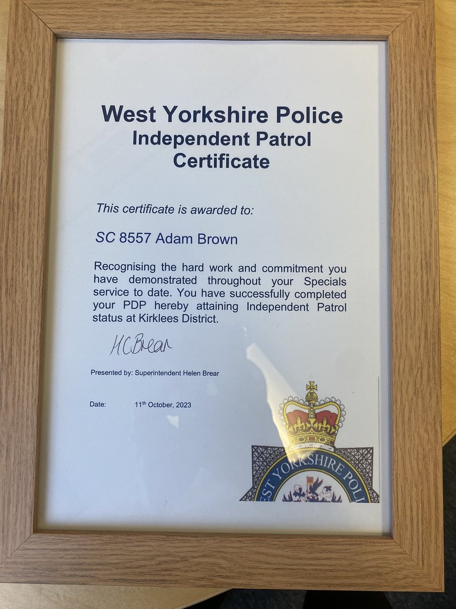 WYP_HBrear's tweet photo. Proud to present SC Adam Brown with his Independant Patrol certificate this afternoon. He has hit the ground running since joining WYP and shows great potential. 👏👏 https://t.co/iESLgL2C6h
