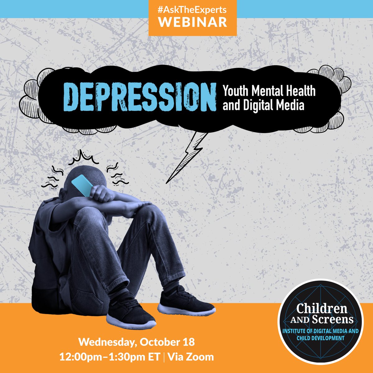 childrenscreens's tweet photo. NEXT WEEK - #AskTheExperts webinar “Depression: Youth Mental Health and Digital Media” will include a panel discussion on #DigitalMedia use and the rise in #depression among youth. Save your spot for Wednesday, 10/18 at 12pm ET.
Register: https://t.co/sAYyO9x75L https://t.co/UtaPMxGSji